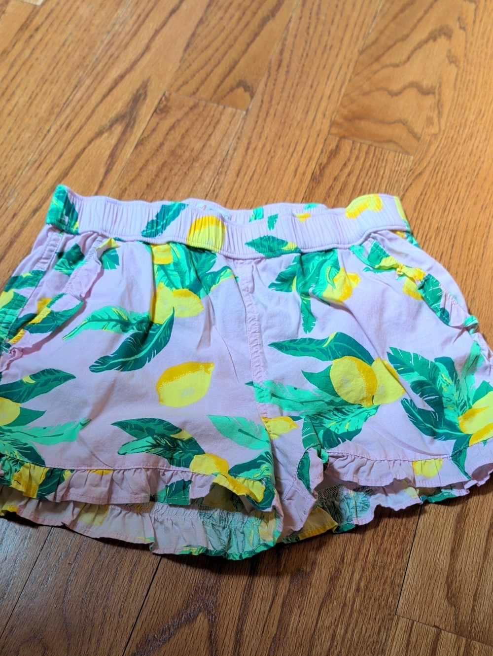 Kids Lemon Print Pink Ruffle Shorts